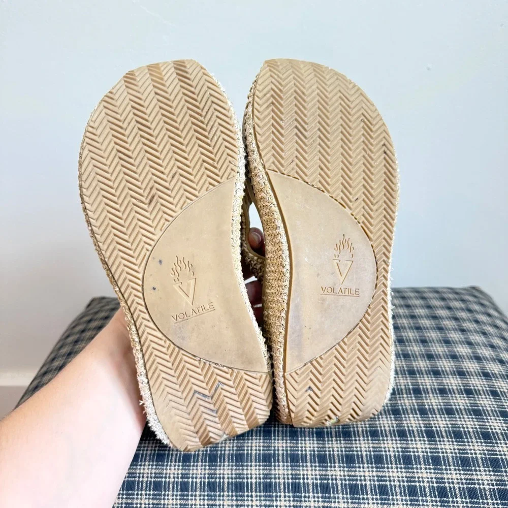 Volatile Woven Raffia Platform Wedge Thong Sandals Size 8 Beige